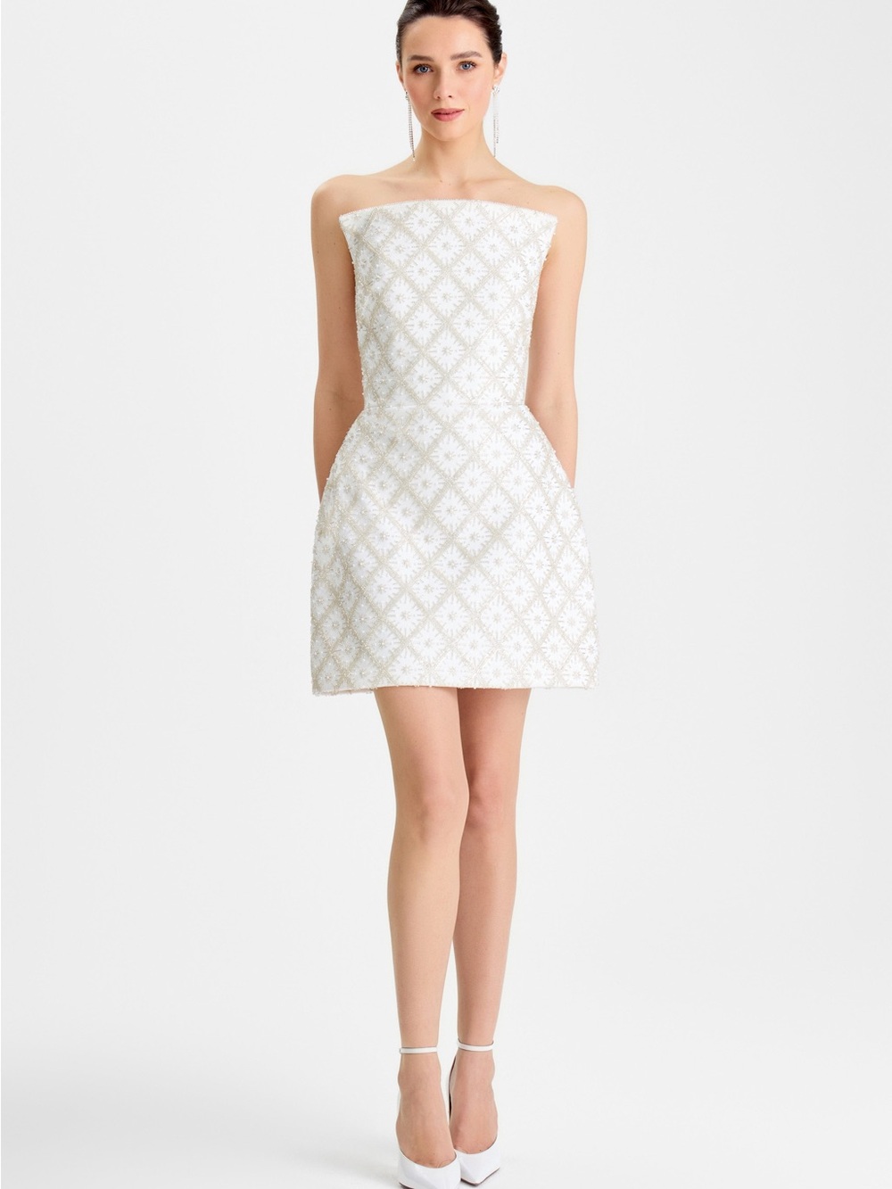NADINE MERABI White Strapless Embroidered Mini Lyla White Dress